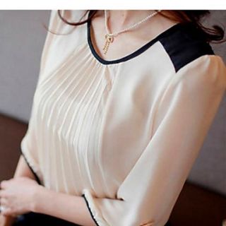 Womens Contrast Color Chiffon Loose Blouse