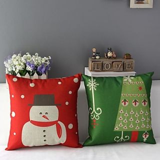 Set of 2 Merry Christmas Snowman and Christmas Tree Printed Decorative Pillow Covers