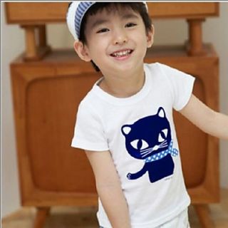 Boys Round Collar Cat Printing T shirts