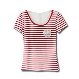 Womens Round Collor Sheer Lace Stripes T shirt
