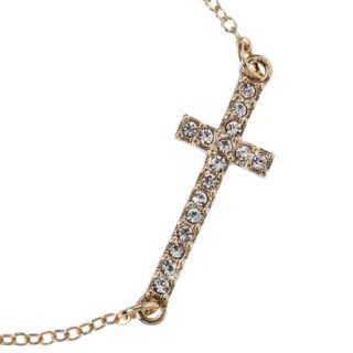 Sideways Pave Cross Short Necklace   Gold