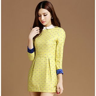 Newcomerland Long Sleeve Dress Slim Bottoming Dress(Yellow)