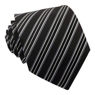 Mens Italy Style Classic Black Business Leisure Silver Grey Striped Microfibre Necktie
