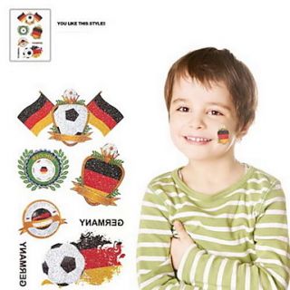 2PCS Football Pattern Germany World Cup Waterproof Tattoo Body Temporary Glitter Stickers
