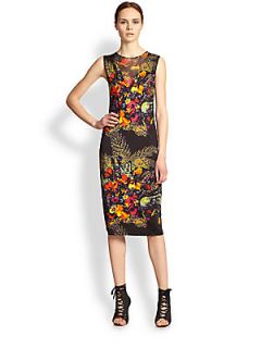 Jean Paul Gaultier Floral Print Jersey Dress   Black