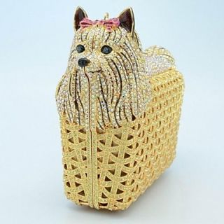 Ladies Lovely Dog Design Rhinestone Minaudiere Clutch Box Case