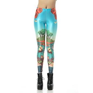 Elonbo Womens Digital Printing Coloured Drawing or Pattern Islands In The Sea Style Tight Leggings