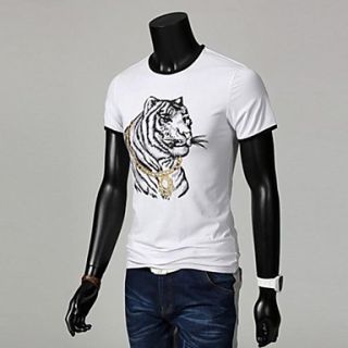 Mens Round Neck Slim Casual Short Sleeve Tiger Printing T shirt(Acc Not Included)