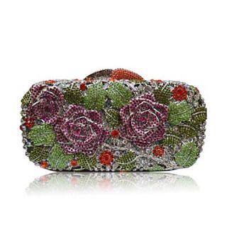 Women 3D Roses with Full Rhinestones/Diamonds Evening Handbags/ Clutches