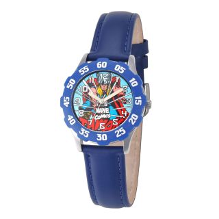 MARVEL Thor Kids Time Teacher Blue Leather Strap Watch, Boys