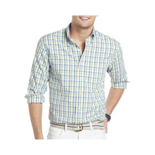 Izod Long Sleeve Plaid Button Front Shirt, Green, Mens