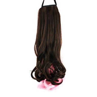 Ribbon Tied Brown And Pink Mixed Color Long Curly Synthetic Ponytail Hair Extensions