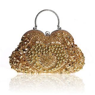 BPRX New WomenS Handmade Beaded Heart Evening Bag (Gold)