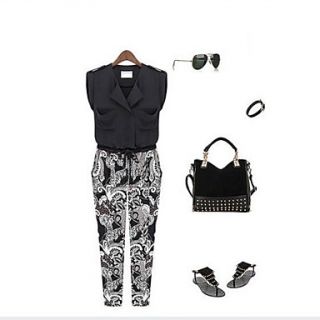 Womens Printed lapel Jumpsuits