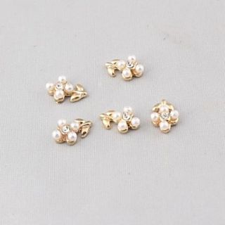 1PCS Gold 3D Alloy White Diamond Imitation Pearl Leaf Nail Art Decorations