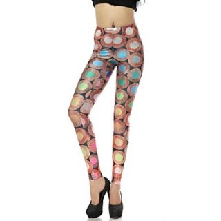 Elonbo Women Womens Round Collar Digital Printing Coloured Drawing or Pattern colorful Dots Style Tight Leggings