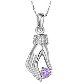 Elegant Hand Shape Womens Slivery Alloy Necklace(1 Pc)(Purple,White)