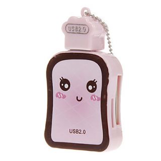Mini USB 2.0 Memory Card Reader with Cartoon Image (Pink)