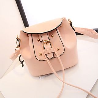 Fenghui Womens Casual Lace Up Solid Color Buckle Pink Shoulder Bag