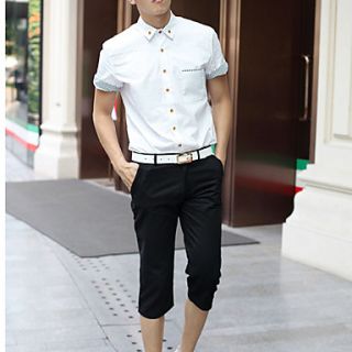 Shishangqiyi Summer Color Curling MenS Korean Slim Short Sleeved Shirt(White)