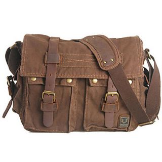 MUCHUANMens Vintage Canvas Leather School Military Shoulder Bag Messenger Bag(Screen Color)