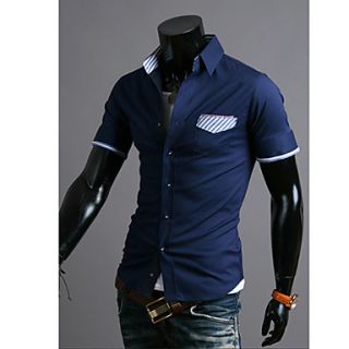 Shishangqiyi Contrast Color Multi Element Design Western Style MenS Short Sleeved Shirt(Dark Blue)