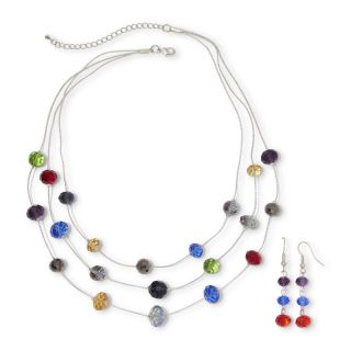 Multicolor 3 Row Illusion Necklace & Earrings Set