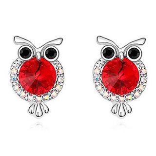 Xingzi Womens Charming Red Owl Pattern Made With Swarovski Elements Crystal Stud Earrings