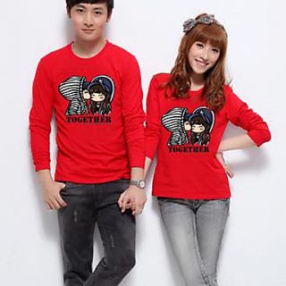 Aiyifang Casual Long Sleeve Print Lovers Shirt(Red)