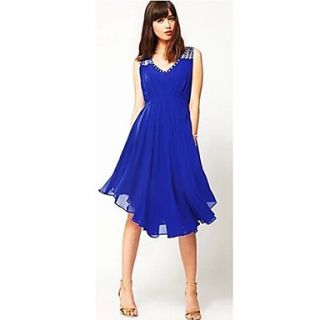 Rxhx Chiffon Irregular Strap Summer Dress (Blue)
