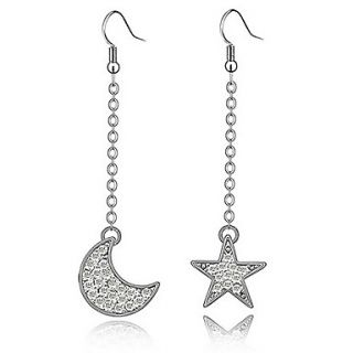 Xingzi Womens Charming White Moon And Star Dangling Crystal Long Earrings