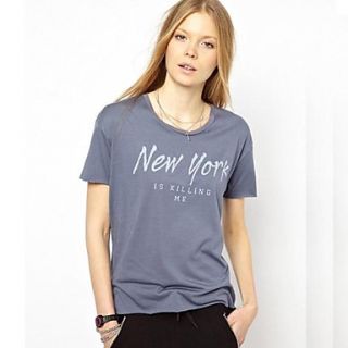Womens O neck Letter Print Casual Style Short Sleeve Regular T shirts