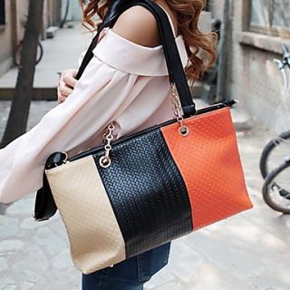 Womens Knitted Kerean Contrast Color Tote