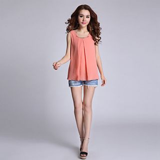 YIGOUXIANG Womens Fashion Round Collar Fitted Sleeveless Shirt(Pink)