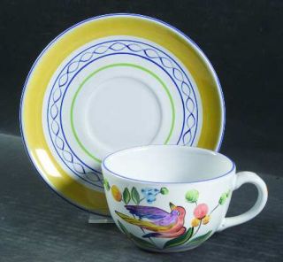 Herend Village Morning Song Flat Cup & Saucer Set, Fine China Dinnerware   Bird,