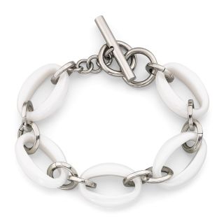 Stainless Steel Ceramic Link Toggle Bracelet, Womens