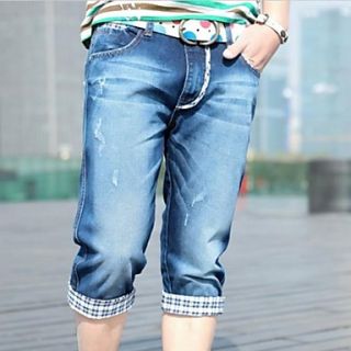 Mens Slim Casual Cropped Acid Wash Denim Shorts(Except Acc And Belt)