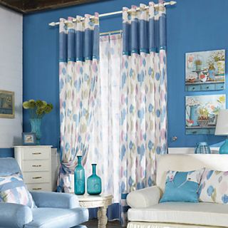 (One Pair) Modern Fresh Style Light Blue Circles Energy Saving Curtain