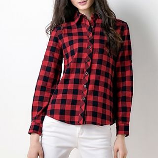 Veri Gude Womens Leisure All Match Long Sleeve Small Check Red Shirt