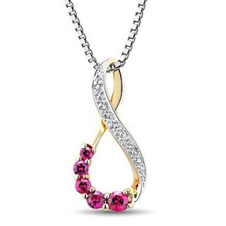 Fashion 10K Yellow Gold with Created Ruby and Natural Diamonds Womens Necklace