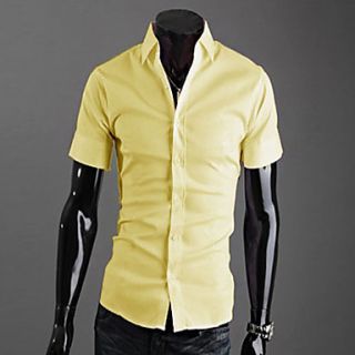 Uyuk Mens Profession Yellow Lapel Neck Buckle Short Sleeve Shirt