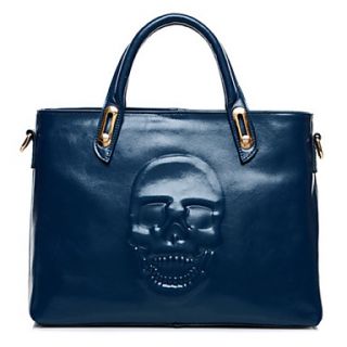 NPSJ Womens Punk Navy Blue Face Pattern Leather Portable Tote 04 22