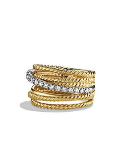 David Yurman Crossover Wide Ring with Diamonds in Gold   Gold