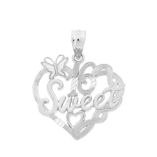 Sterling Silver Sweet 16 Heart Pendant, White, Womens