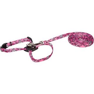 Nylon Urban Skull and Rose Kitten Harness and Leash in Pink, 6 Length