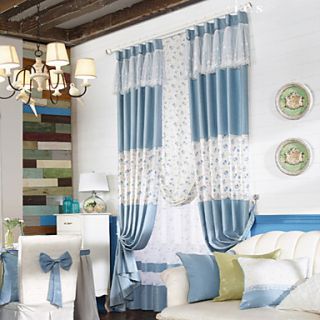 (One Pair) Country Elegant Blue Solid Energy Saving Curtain
