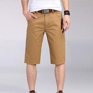 Mens Summer Casual Mid Length Pure Color Shorts(Belt Not Included)