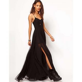 Womens Sexy Large Black Strap Backless Long Dress