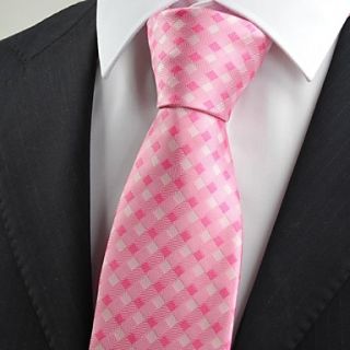 Tie Pink White Cross Check Classic Men Tie Necktie Wedding Party Holiday Gift