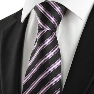 Tie New Striped Purple Black JACQUARD Mens Tie Necktie Wedding Holiday Gift